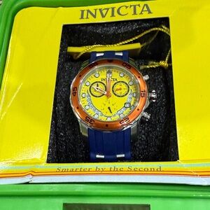 Invicta Blue and Yellow Watch with Orange Bezel